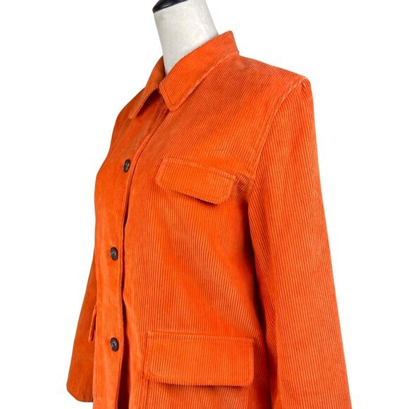 Womens J Crew Orange Corduroy Button Up Closure Collared Jacket with Pockets - Picture 9 of 13